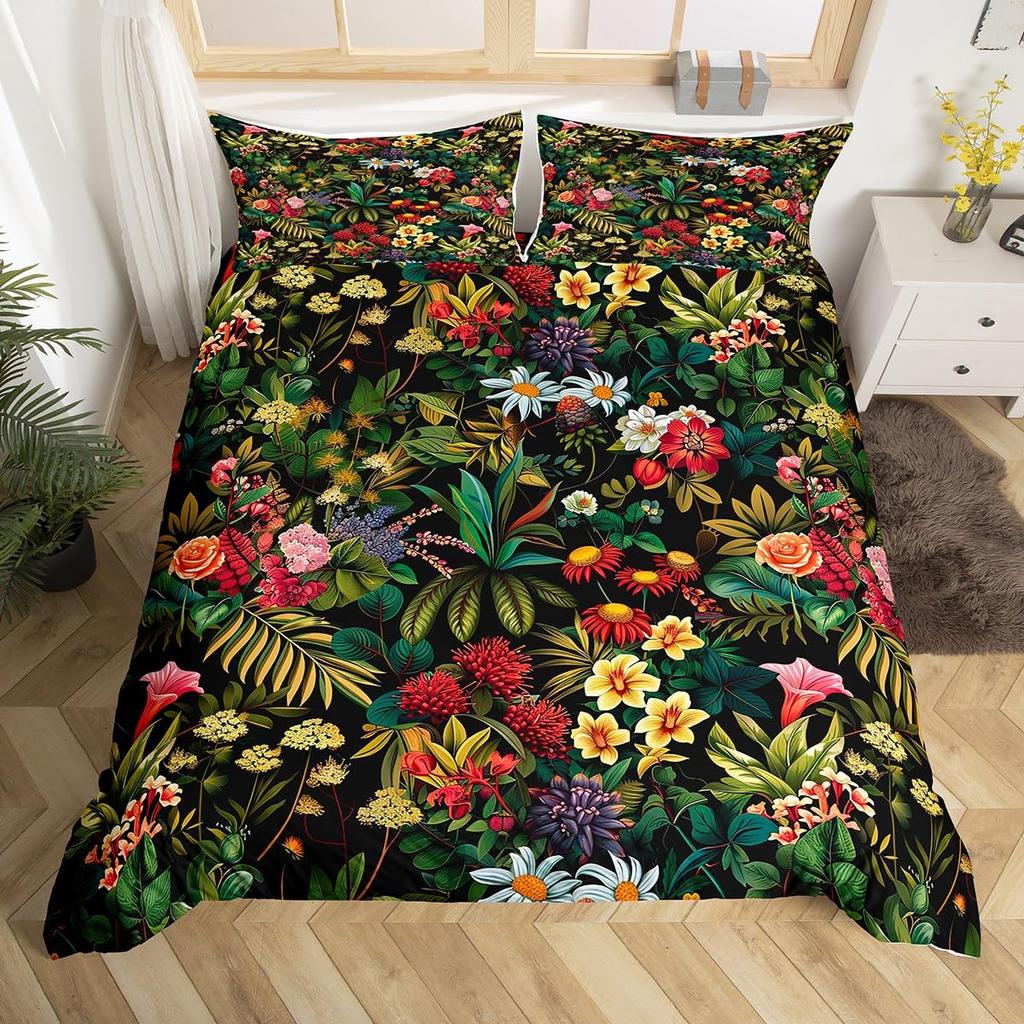 Comforter Peony Groovy Flower Floral Vintage Victorian Botanical Bedding Set Garden Petals Pastoral Plant Bed Set