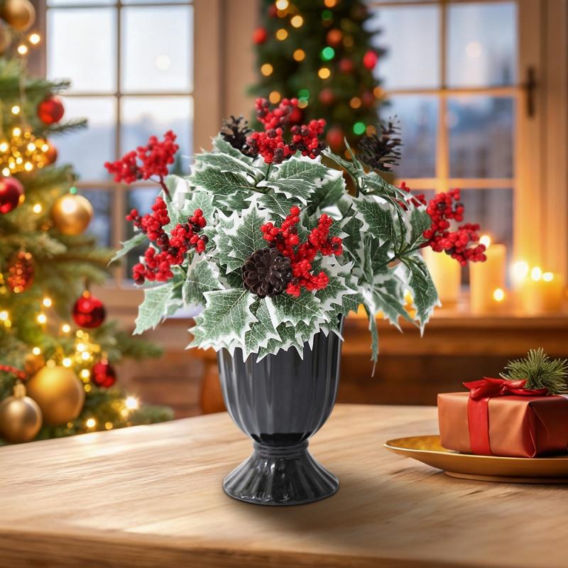 1/2Pcs Artificial Flower Christmas Decor Berry Branch Bouquet Xmas Tree Ornament Home Decor New Year 2026 Gift Navidad Accessory