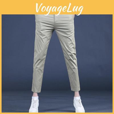 Letnie spodnie biznesowo-casualowe slim fit dla młodych mężczyzn z bawełną rozciągliwą do codziennego noszenia