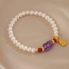 Natural pearl bracelet, national style gourd pendant bracelet, Pixiu amethyst beaded jewelry.