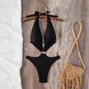 European and American One-piece Swimsuit Female Sexy Black Suspender Hollow Tight Bikini Swimsuit Female