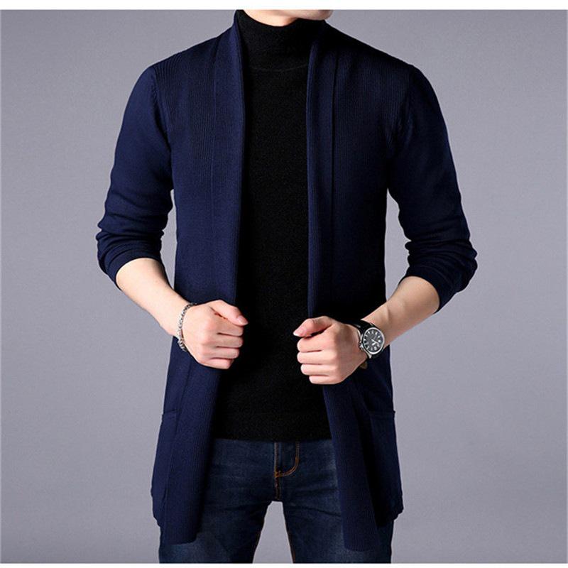 Men's Fashion Casual Long Knitted Cardigan Sweater with Pockets - 2022 Spring/Autumn Collection