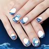 Blue & White Wave Pattern French Tip False Nails - 24 Pcs Spring/Summer Style
