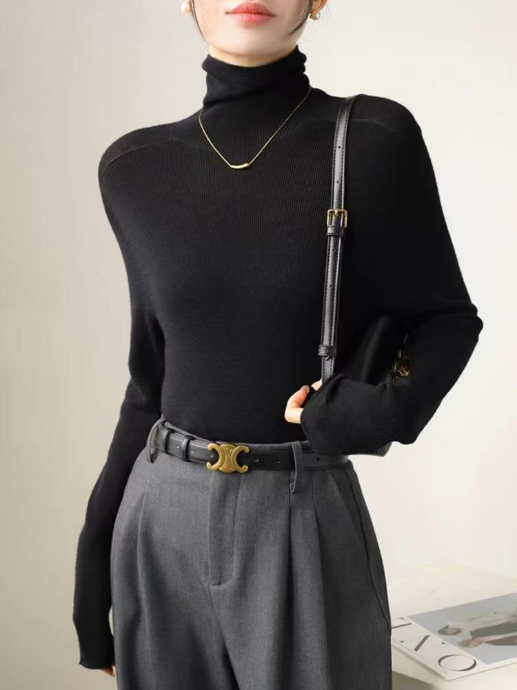 Women's Seamless High-Grade Turtleneck Knit Sweater - Slim Fit, 2025 Autumn/Winter Collection