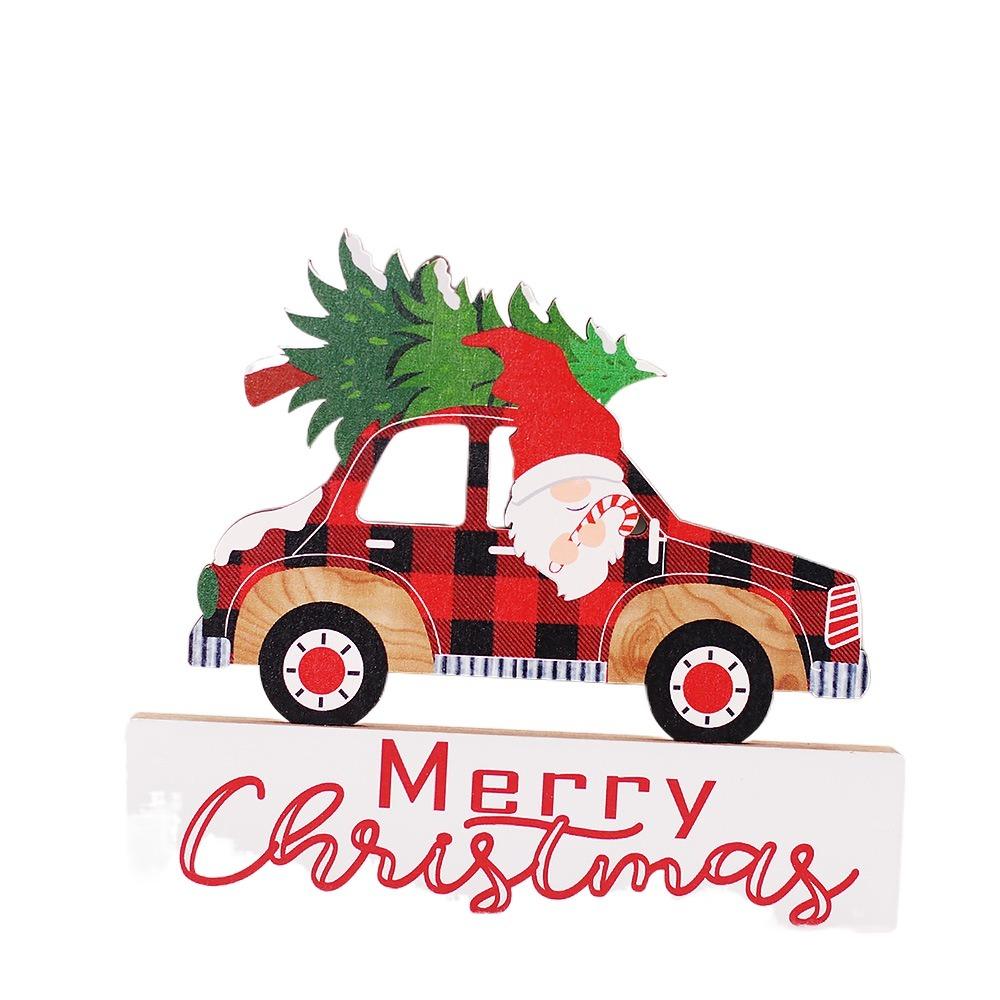 2Pcs DIY Christmas Desktop Ornaments Cartoon Table Centerpiece Santa Wood Plaque Signs  New Years