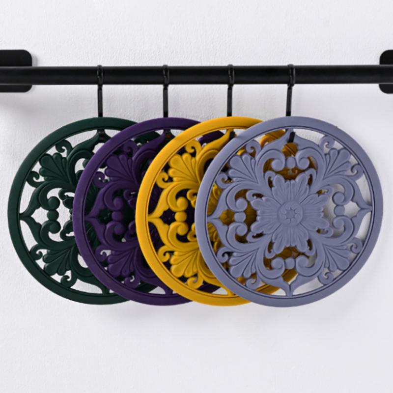 3pcs/Set Silicone Tableware Mat Vintage Hollow Carving Silicone Pad Heat-insulated Bowl Cup Pot Placemat Home Table Decor