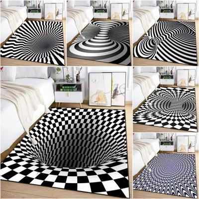 3D Vortex Illusions Teppich für Wohnzimmerdeko Schlafzimmerbereich Bodenmatte Abstrakt Geometrisch Optische Täuschung Teppich Rutschfest
