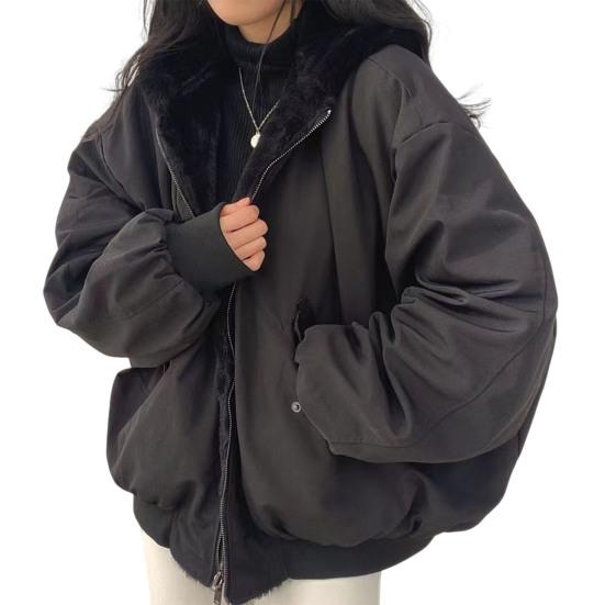 Women's Winter Coat Fleece Lined Reversible Parka Jacket Hooded Zip-Up Coat with Pockets Casual Warm Outerwear