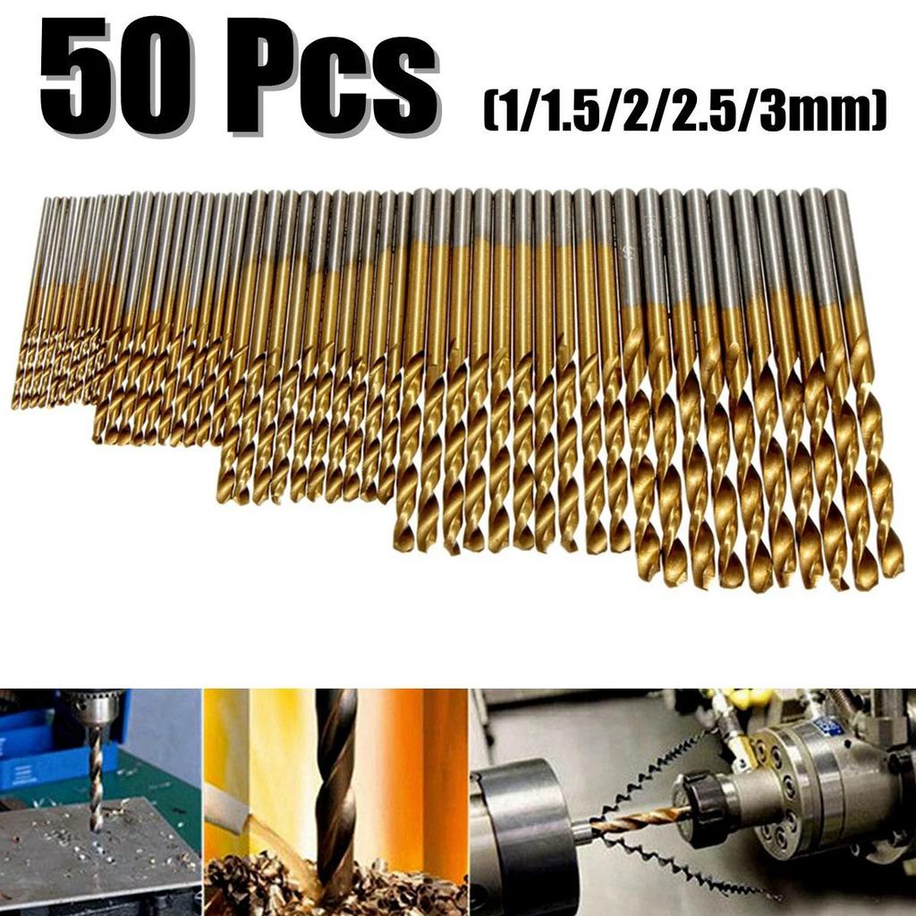 50pcs High Speed Steel Ti-plated Twist Bit Titanium Coated Drill Bits Set Tool High Quality Power Tools 1/1.5/2/2.5/3mm