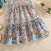 Vacation-Style Floral Print Suspender Dress Summer Girls' Clothing Backless Dress Waist-Cinching Beach Dress