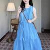 Niche design blue sleeveless vest dress children's summer new French holiday dress