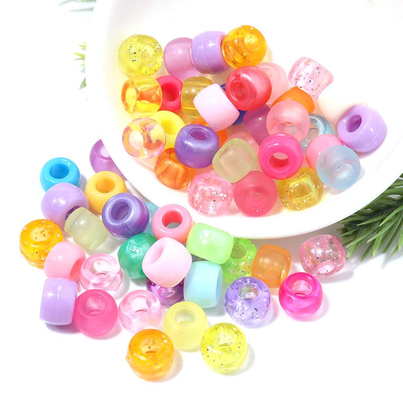 "100 Pcs Large Hole Transparent Frosted Barrel Beads - Colored Onion Powder Plastic Pony Beads for Dreadlocks and Wigs"