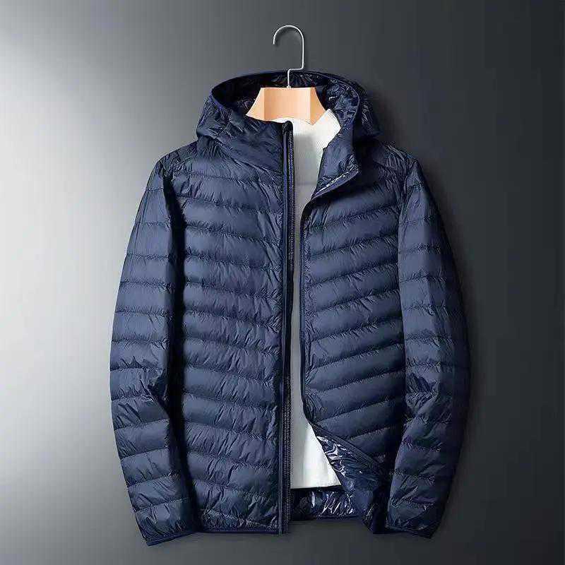 Men's Large Lightweight Casual Cotton Jacket with Short Stand Collar and Hood