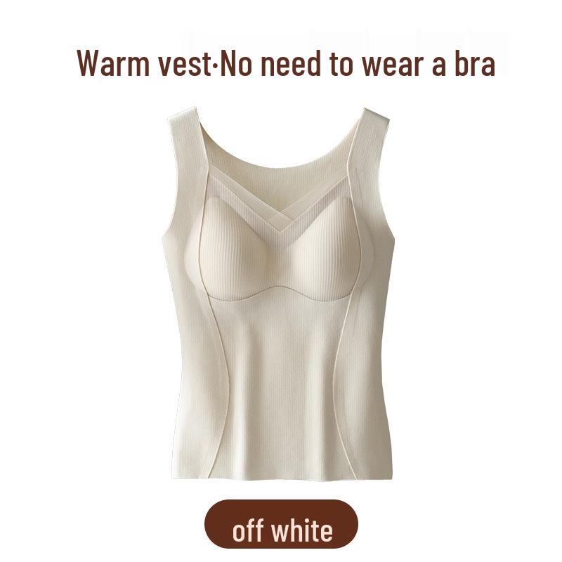 

Женский теплый жилет из бесшовного тутового шелка на осень/зиму 2024 года со встроенными чашками для бюстгальтера: Нижнее/Верхнее белье L (105-120 jin)