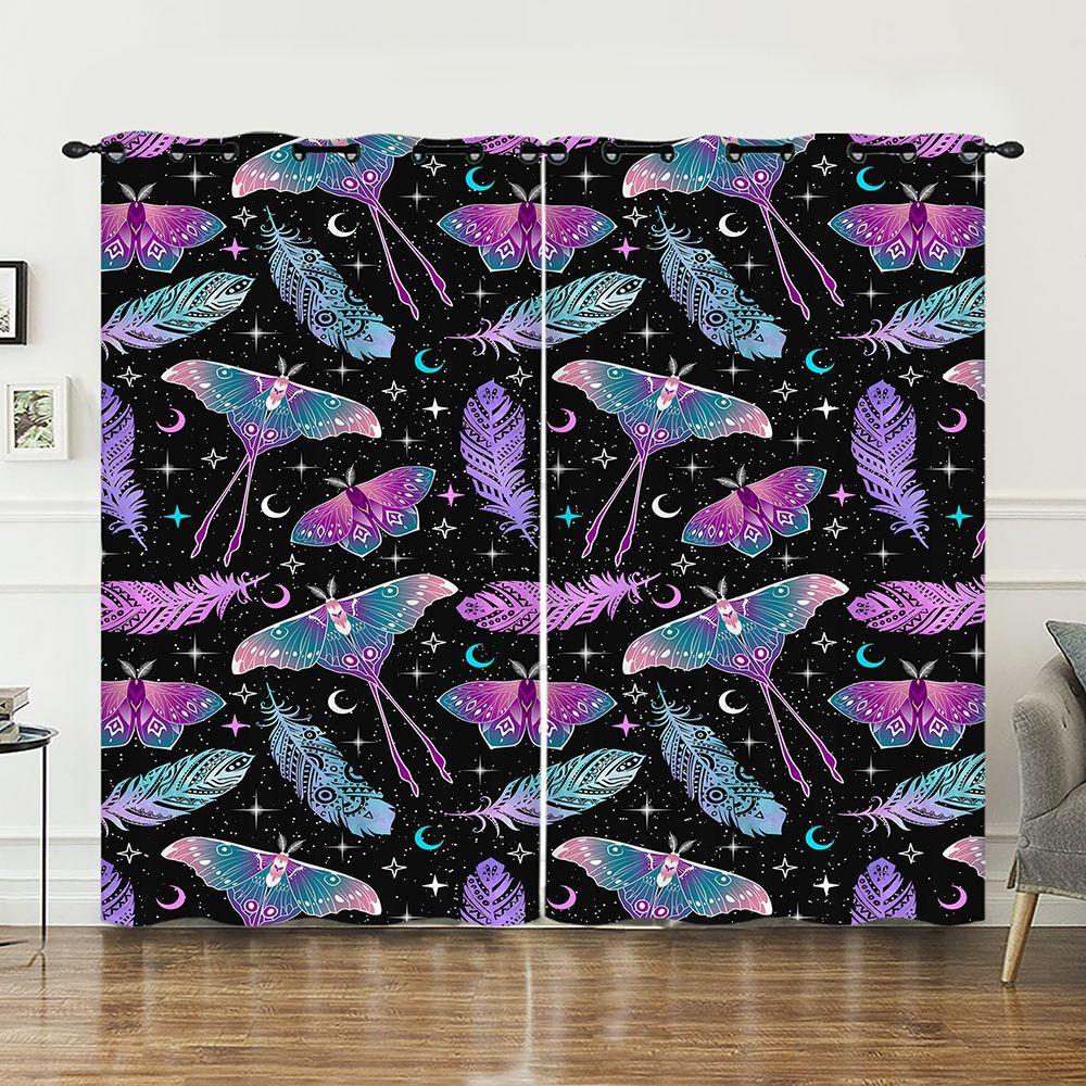 Curtain Butterfly Animal Illustration 3D Digital Printing Blackout Curtain Punching