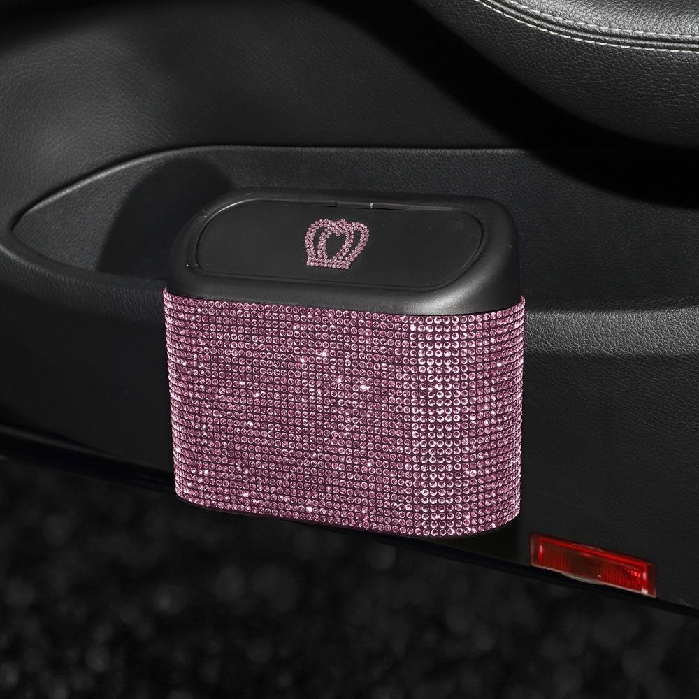 Shimmering Rhinestone Car Seat Back Trash Basket Hanging Mini Desktop Trash Can  Office