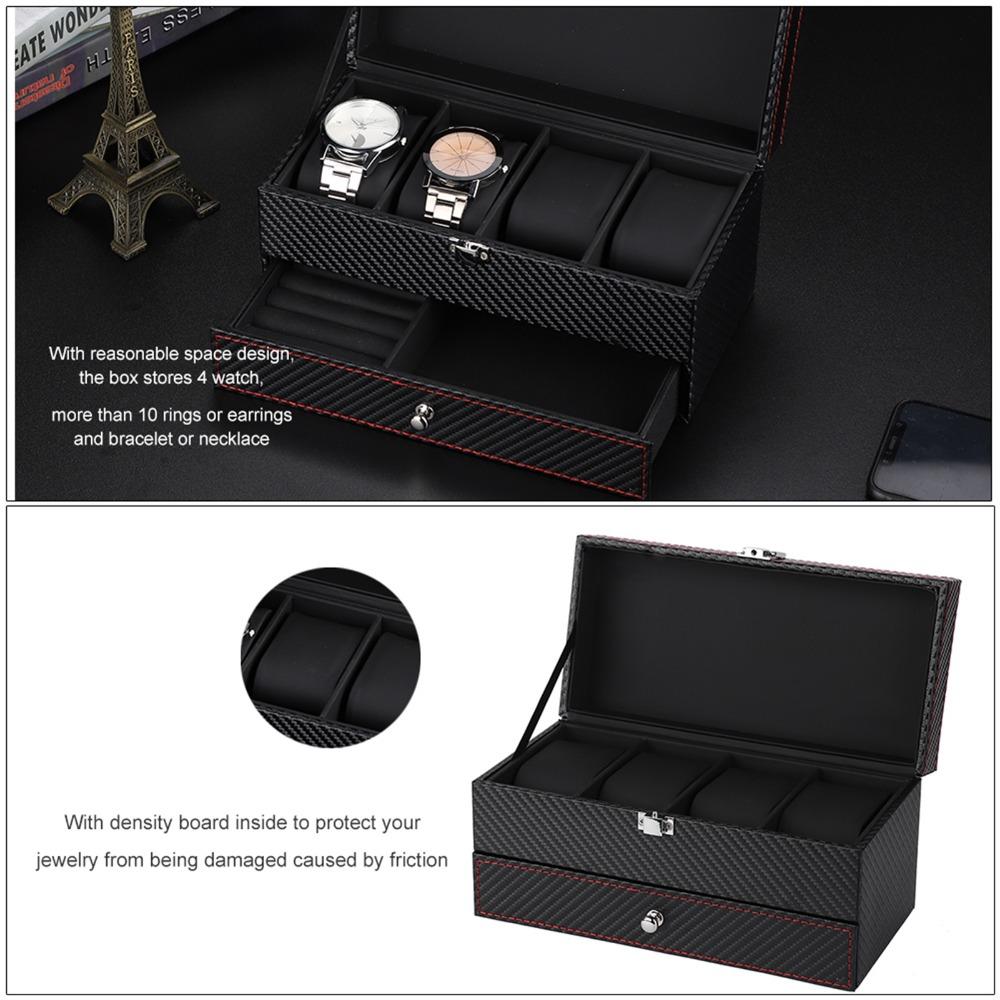 Carbon Fiber PU Jewelry Organizer Box 22.2 * 11 * 11.2cm Bracelet Box  For Women
