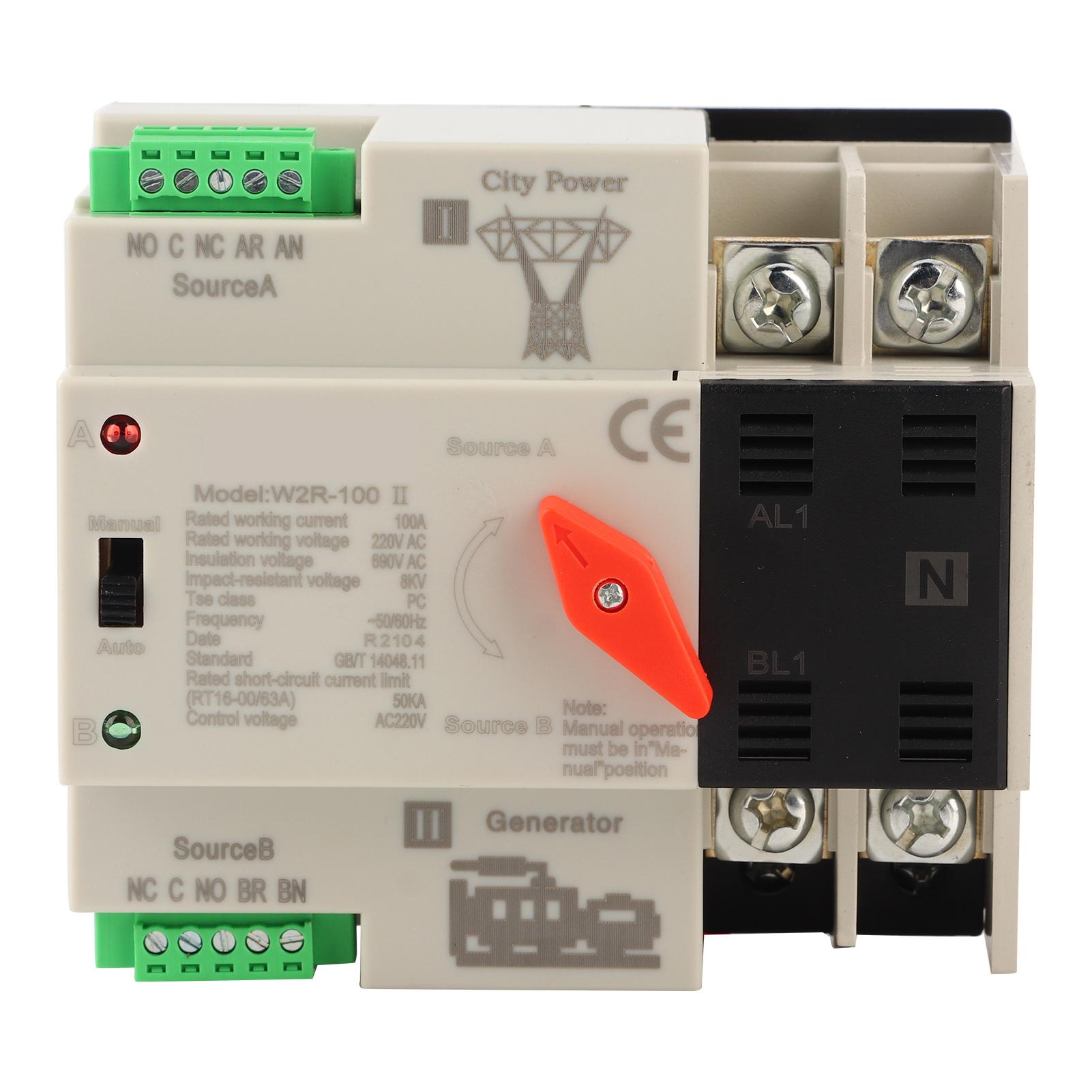 

W2R100 Dual Power Automatic Transfer Switch 2P 100A 50Hz Power Transfer Switch