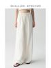 Sea of Dimples High-Waisted Linen Trousers: Breathable White Wide-Leg, Floor-Length, Early Autumn Casual Pants.