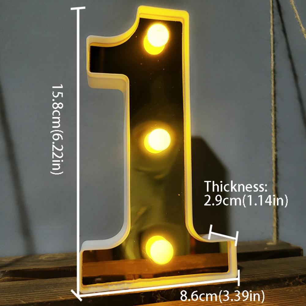 Gold 16CM Letters Lights Creative Mirror-Shaped Golden Numbers Led Lights Battery Powered Luminous Atmosphere Lamp