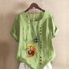 Women's Fashion Handsome Pattern Prined Short Sleeve T-shirt Loose Cotton Shirt Casual Loose Summer Blouse Tops