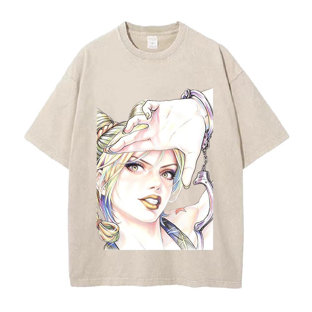 JoJo's Bizarre Adventure Jolyne Cujoh Kleidung Herren Damen Kurzarm T-Shirts Gewaschenes Baumwoll-T-Shirt Vintage Oversized Streetwear