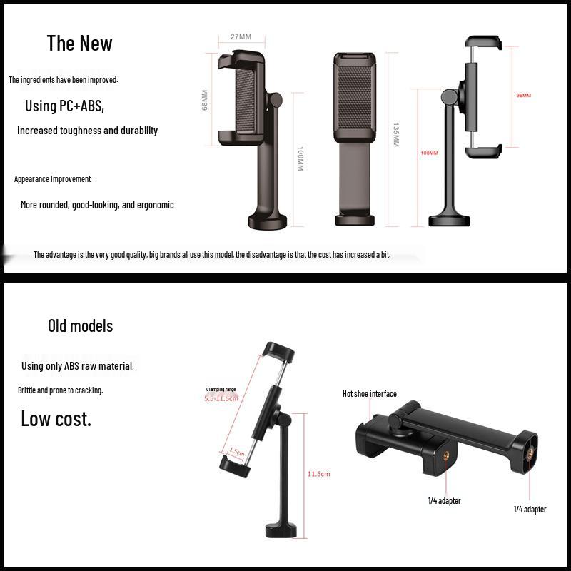 360° Rotating Phone Holder Clip for Tripod - Horizontal & Vertical Adjustment, Perfect for Live Broadcasts.