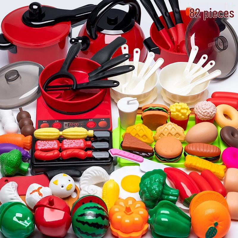 Kids' Pretend Play Kitchen and Fruit Cutting Toy Set