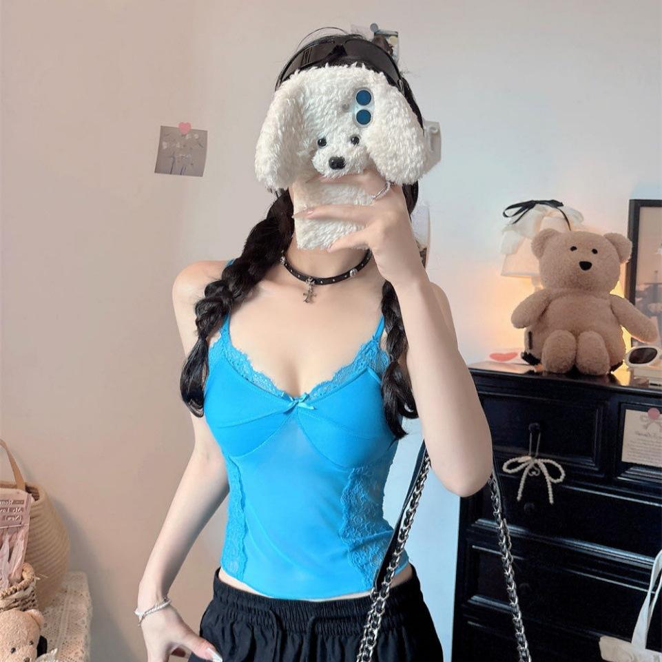 #Summer new pure lace sling vest female slim shoulder strap adjustable fixed belt chest pad versatile
