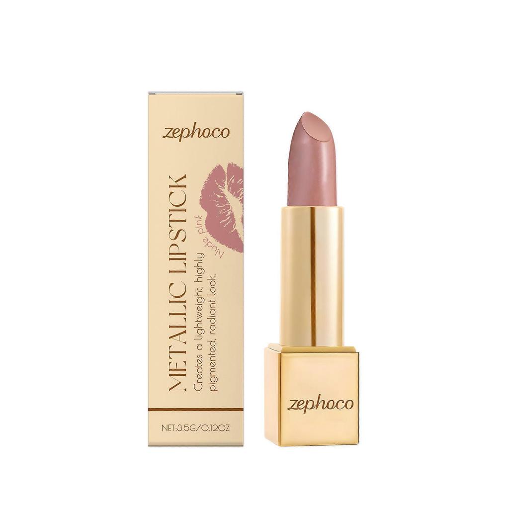 Zephoco Metal Cream Lipstick, Nude Pink, Moisturizing, Tinted, Glossy, Smooth, Plumping, Everyday Wear