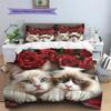 Ragdoll Cat and Rose Pattern Bedding Home Decoration Birthday Gift (1 * Duvet Cover + 2 * Pillowcase, Without Core)