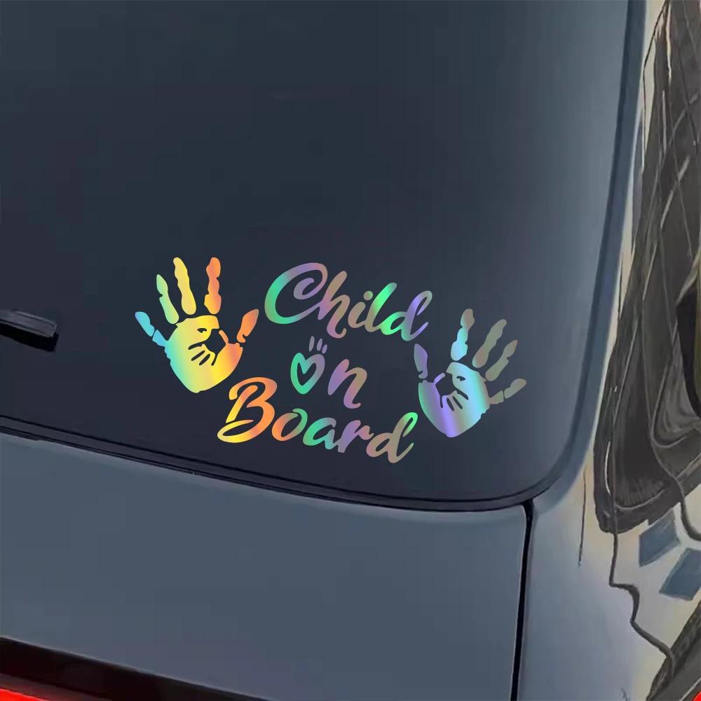 Child On Board Car Window Sticker Truck Door Decals Self-Adhesive Vinyl Palm Print Graphics Windshield Sign Decor Accessories
