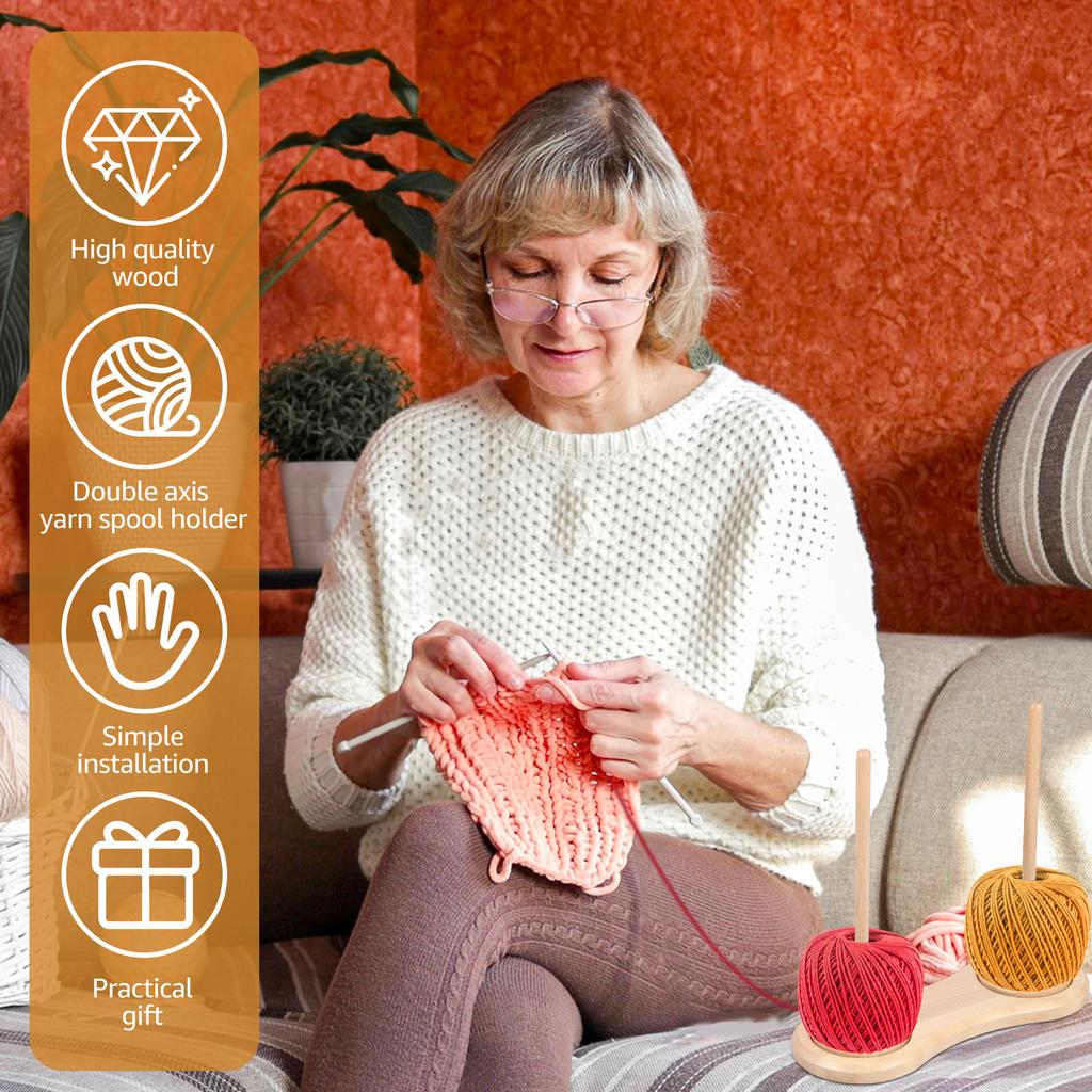 Doppelter Holz-Garnhalter Drehbarer Holz-Garnknäuel-Spinner Drehbarer Garnknäuel-Ständer Stabiler Garnhalter Spender Häkeln