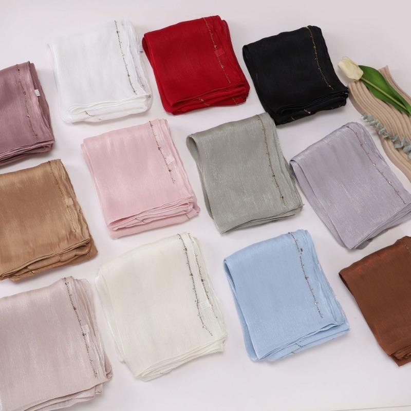 Ethnic Line Rhinestone Long Gauze Malay Headscarf Shiny Scarf