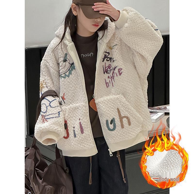 Sun Little Beauty Girl s Fleece-Lined Woolen Hooded Sweater 120 cm