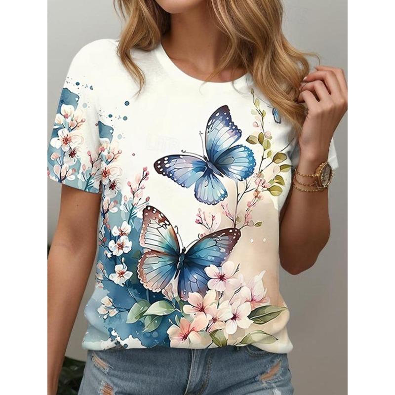Women's 3D Prints butterfly T-Shirts Short Sleeve Tee Tops 3D Prints O-Neck T- Shirt Summer Casual Women's Clothing Apparel