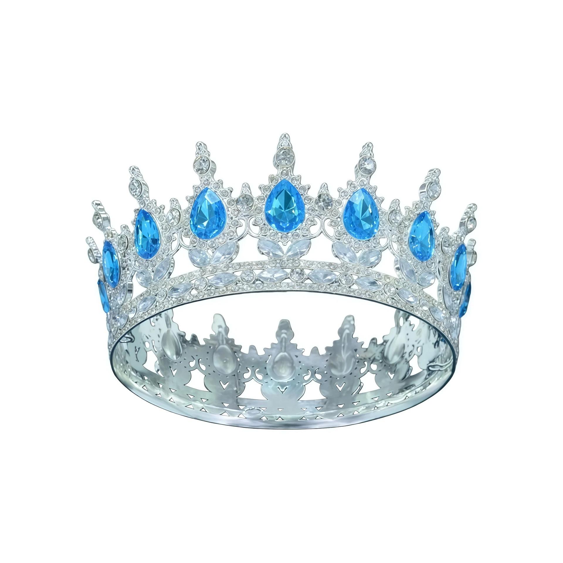 Couronne Ronde Baroque Européenne et Américaine pour Mariée, Diadème de Princesse pour Fête et Danse, Couronne d'Anniversaire, Accessoires de Cheveux en Cristal pour Femmes white