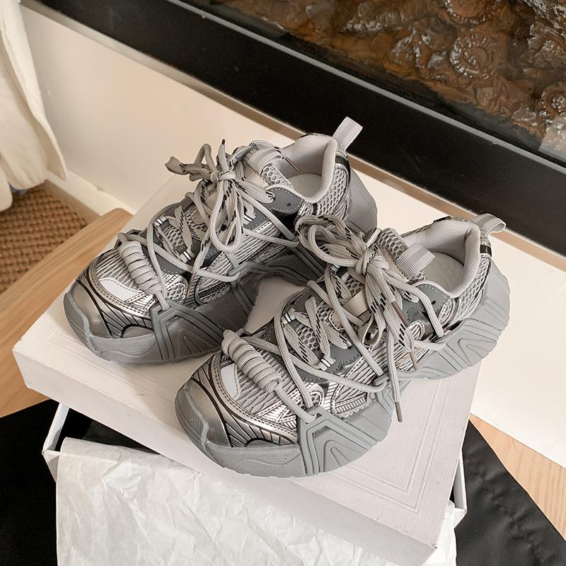 Leather heightening dad shoes, thick sole 5cm~ autumn and winter retro mandarin duck with thick sole casual shoes women's leather sneakers