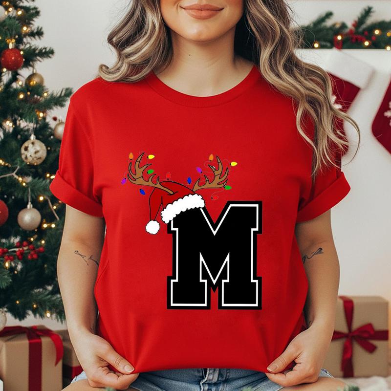 Unisexs Tshirt Christmas Alphabet Fashion Print Tshirt Short Sleeve Fashion Street Top Santa Hat Reindeer Christmas Party Top