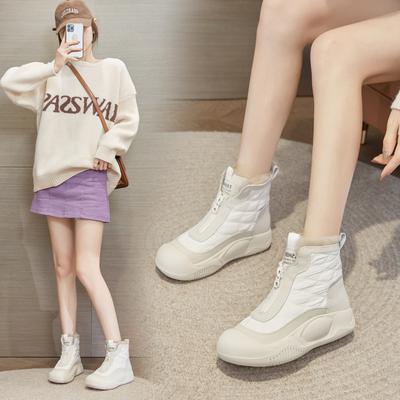2024 Winterschuhe Damen Schneestiefel Echtes Leder Rutschfest Höhenerhöhend 4,5cm Warme Damen Stiefeletten Schwarz Weiß D182