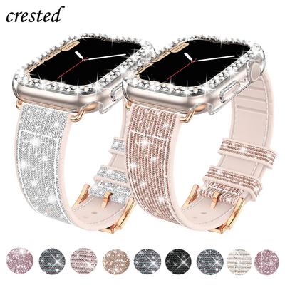 Etui + silikonowy skórzany pasek do paska do zegarka Apple 41mm 45mm 40mm 44mm 38mm 42mm 44 Bling bransoletka iWatch seria 3 4 5 6 se 7 pasek