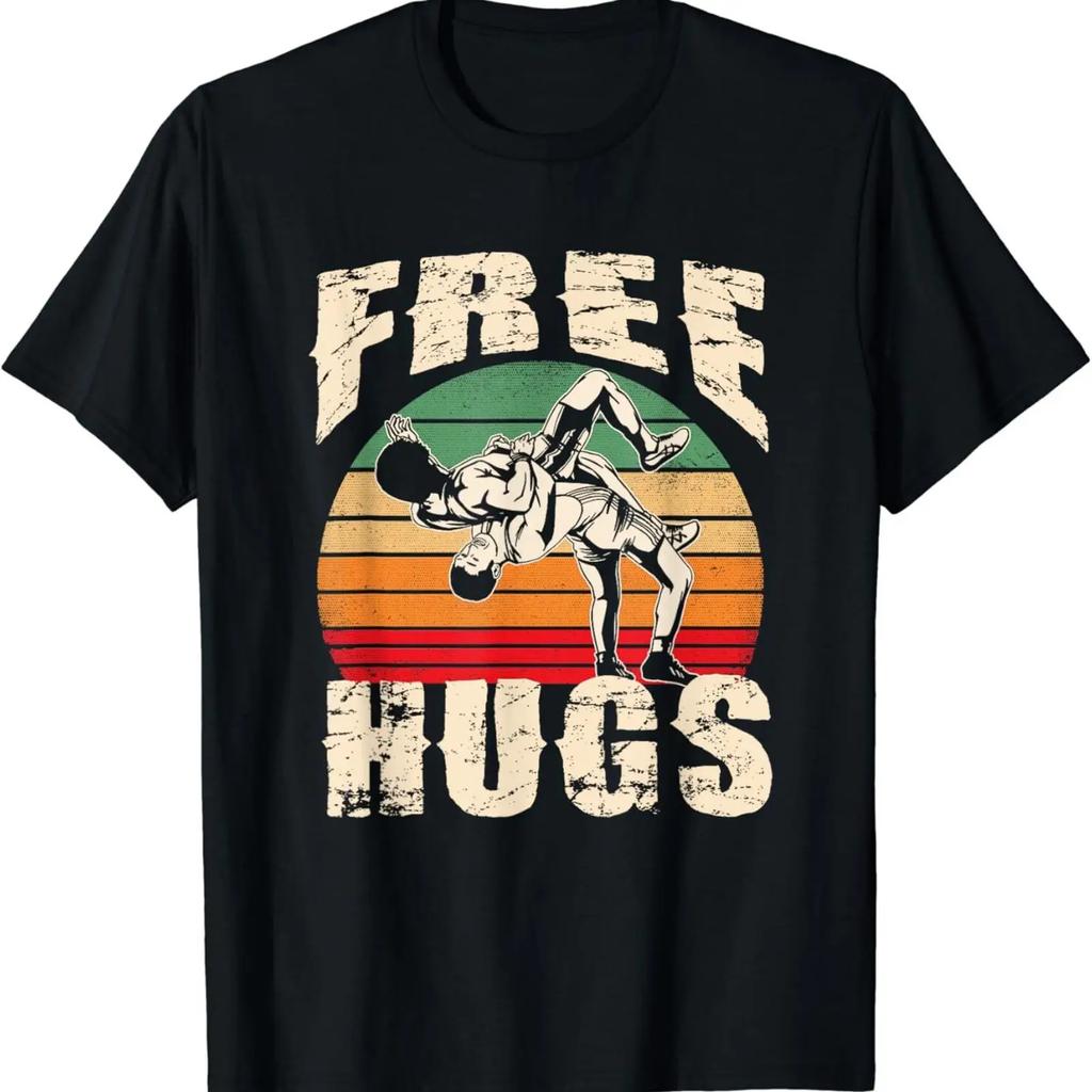 Wrestling T Shirt Funny Free Hugs Vintage Breathable Unisex Stylish Casual Stretched Designer Clothes Homme Comfortable