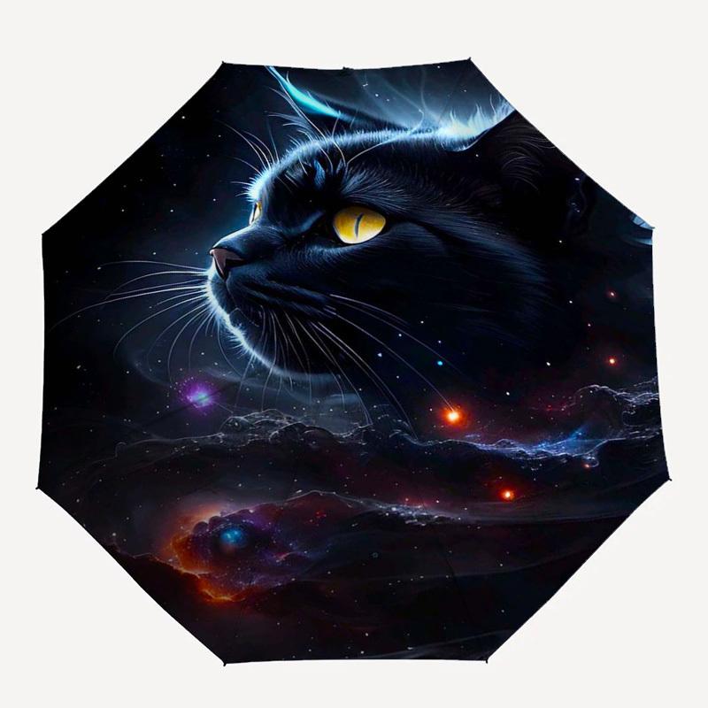 1 Stück Galaktische Katze Regenschirm für den Außenbereich - Automatisches Öffnen/Schließen, Tragbares 3-fach faltbares Design mit Eisenrahmen, Perfektes Geschenk für Fans und Reisende, Geeignet f