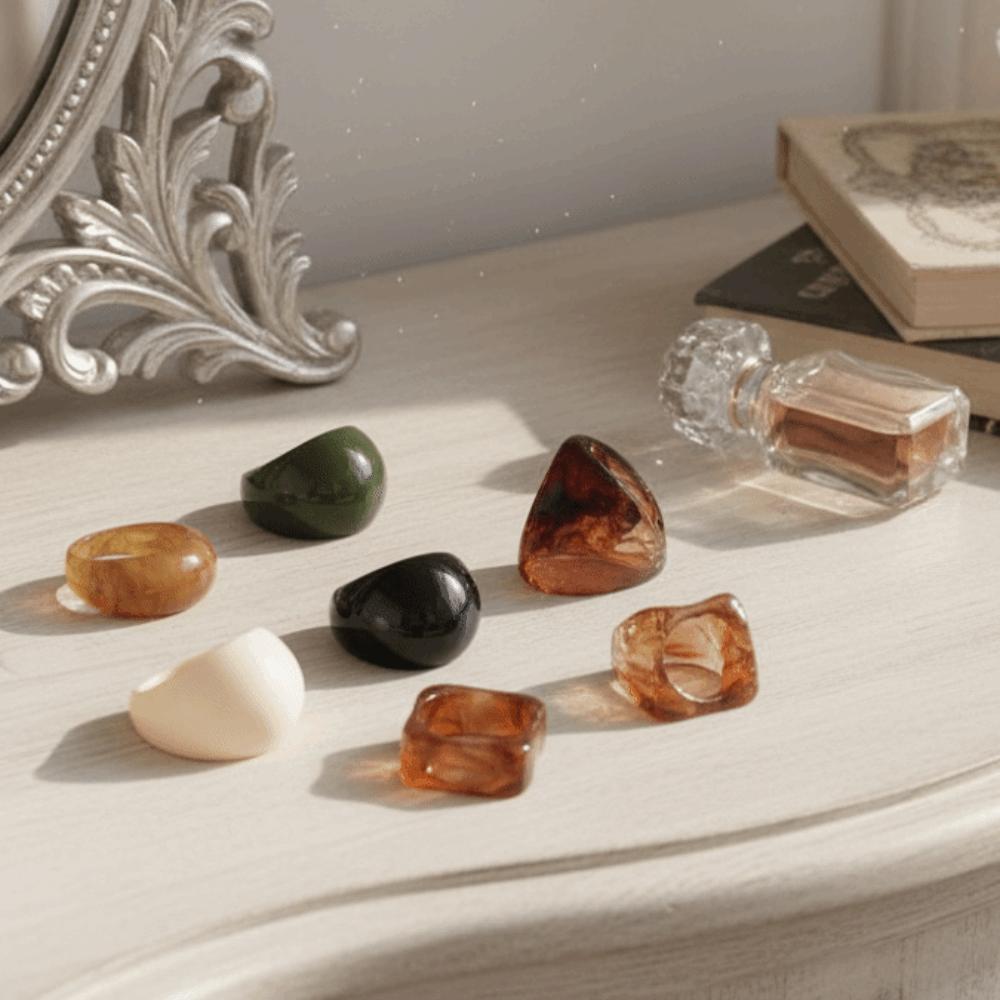 Adjustable Vintage Resin Rings Minimalist Personality Rings Geometric Resin Ring Set  Jewelry