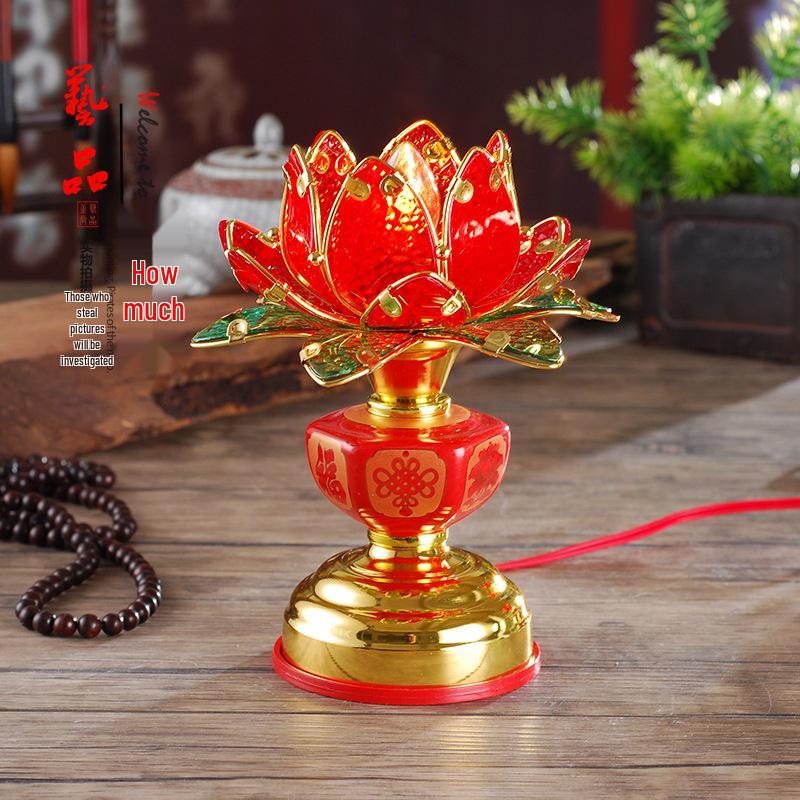 Colorful Lotus Plug-in Everlasting Offering Lamp for Buddha - Religious Gift Lamp