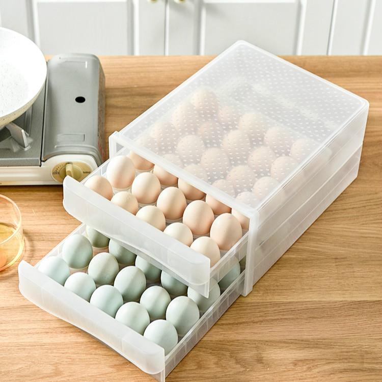 Double-Layer 60 Grids Egg Storage Box Transparent Drawer Type Transparent Egg Container for Refrigerator Arrange Kitchen