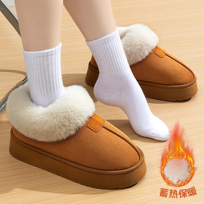 High Bag Heel Cotton Slippers Women's Winter New Snow Boots Fleece Thickened Bottom Non-slip Plush Cotton Shoes Women's Outer Wear