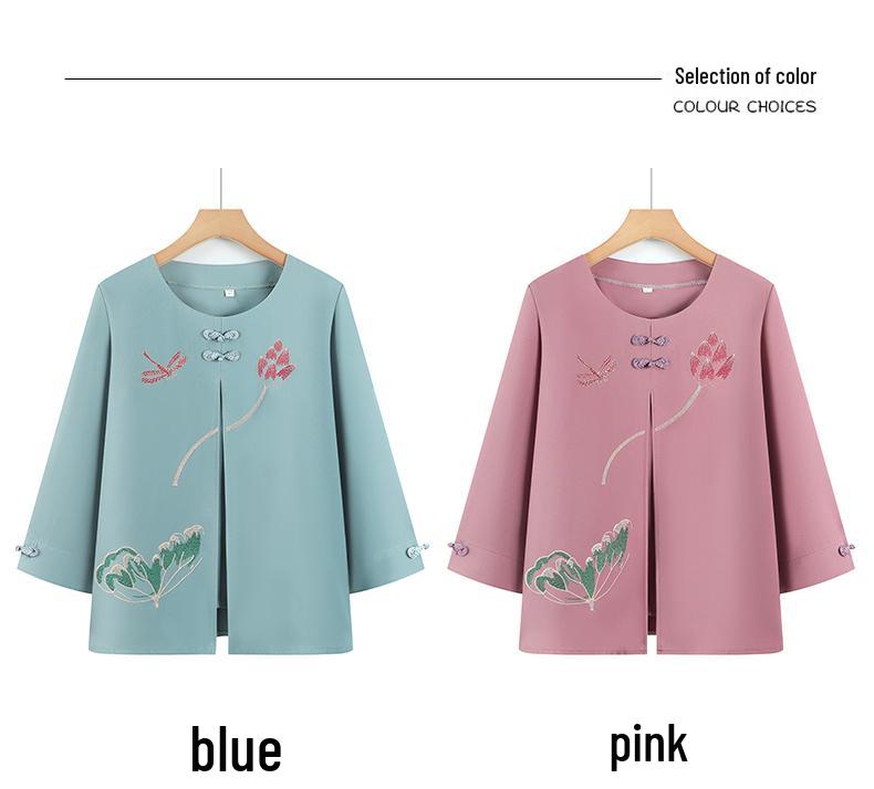 Mom's Stylish Chinese-Style Summer Top: Elegant Fake Two-Piece for Women and Grandmas