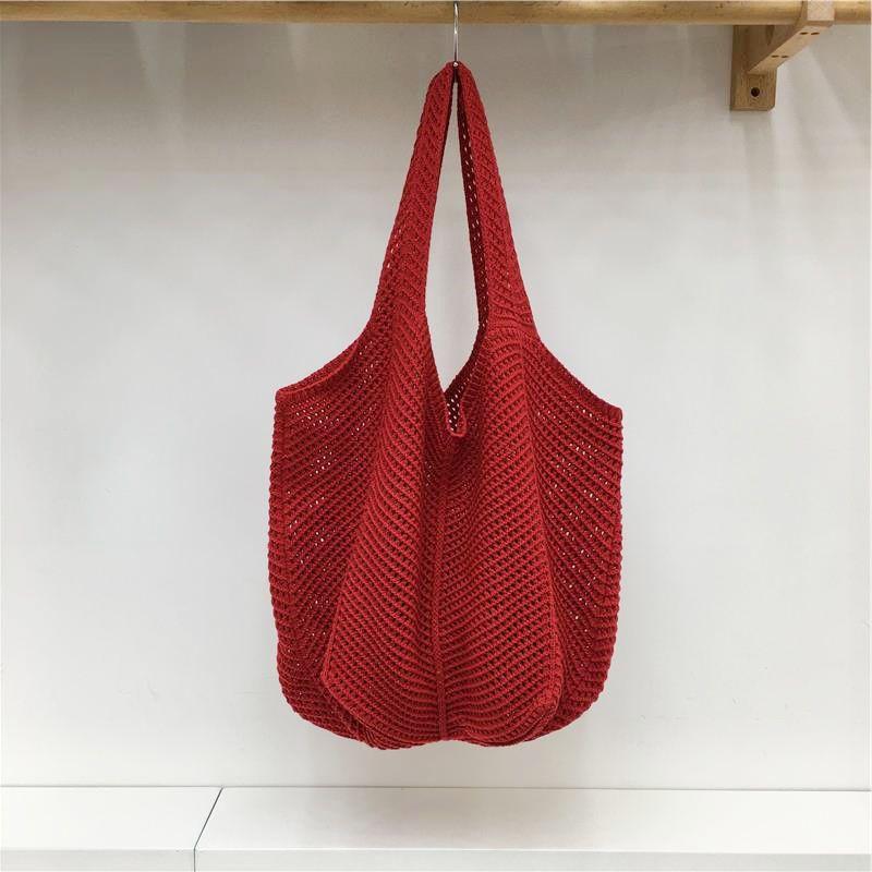

Bai Tiya High-Grade Red Knitted Woven Bag Women Korean Series Travel Vacation Shoulder Bag Large Capacity Tote Bag Red