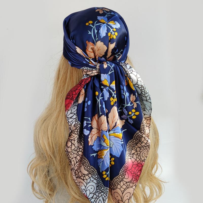 Lenço de Pescoço Xale Envoltórios Estampa Seda Cetim Cachecol quadrado Mulheres Muçulmanas Hijab Elegante Faixa de Cabelo Bandana design marca foulard